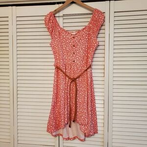 No Boundaries Romantic Pink And White Belted Floral Dress, Size Large Juniors